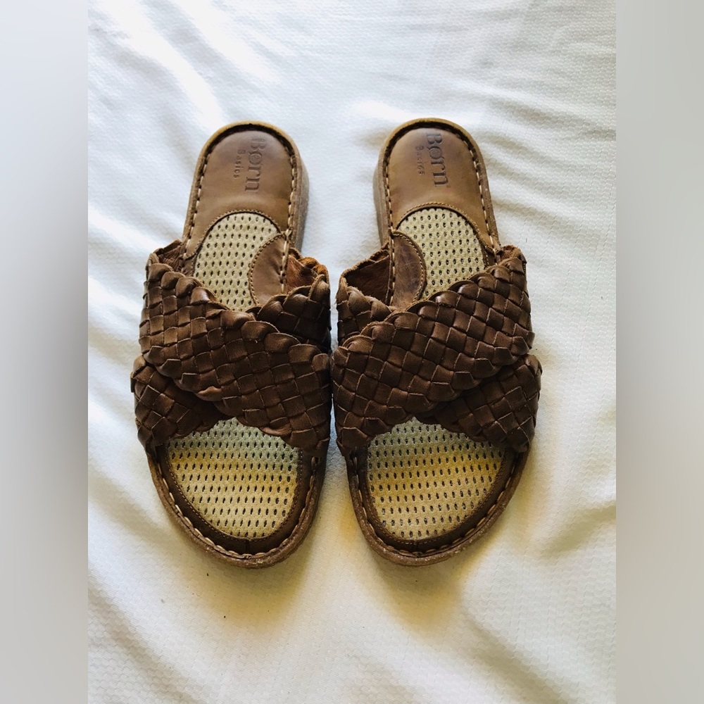 Born Brown Woven Slide Sandals